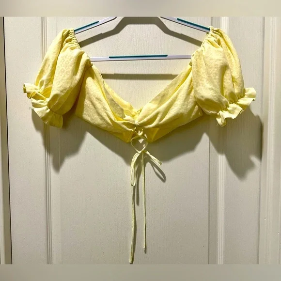 Adeirlina A-Line Midi Skirt & Bandeau Top Bare Shoulders & Midriff Lemon Yellow - Picture 3 of 11